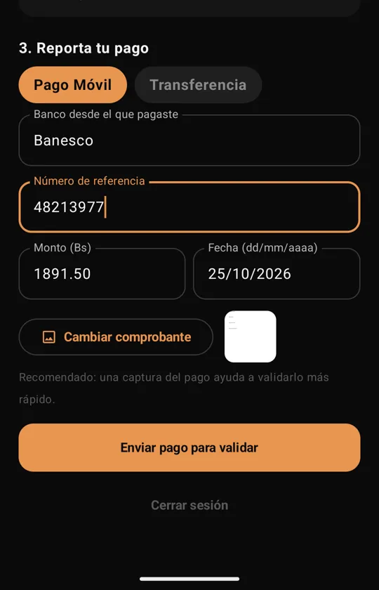 Reportar pago